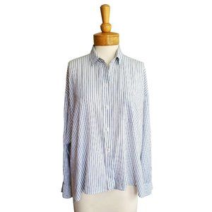 Vince Women's Blue White Stripe Long Sleeve Button Down Shirt Top Size L